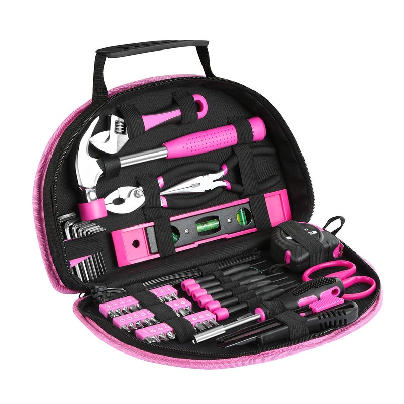 EXCITED WORK 89 Piece Pink Tool kit, Ladies Hand Tool Set with Easy Carrying Round Pouch Household Tool Kit Perfect for DIY, Home Maintenance and Dorm Repair - Image 3
